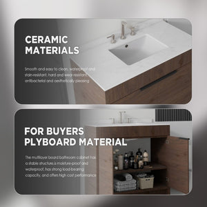 English Elm 36 Inch Freestanding Bathroom Vanity with Cultured Marble Top Soft Close Plywood Build Brown Carrara White B2775S00186