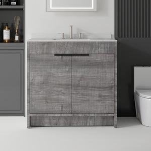 English Elm 36 Inch Freestanding Bathroom Vanity with Cultured Marble Top Soft Close Plywood Build Grey Granite White B2775S00187