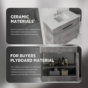 English Elm 36 Inch Freestanding Bathroom Vanity with Cultured Marble Top Soft Close Plywood Build Grey Granite White B2775S00187