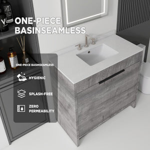English Elm 36 Inch Freestanding Bathroom Vanity with Cultured Marble Top Soft Close Plywood Build Grey Granite White B2775S00187