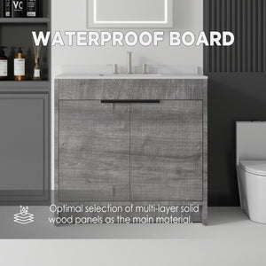 English Elm 36 Inch Freestanding Bathroom Vanity with Cultured Marble Top Soft Close Plywood Build Grey Granite White B2775S00187