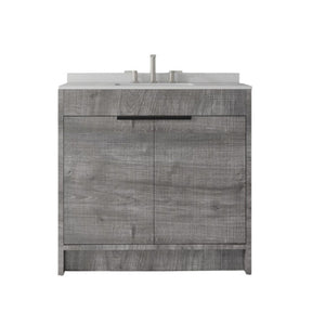 English Elm 36 Inch Freestanding Bathroom Vanity with Cultured Marble Top Soft Close Plywood Build Grey Granite White B2775S00187