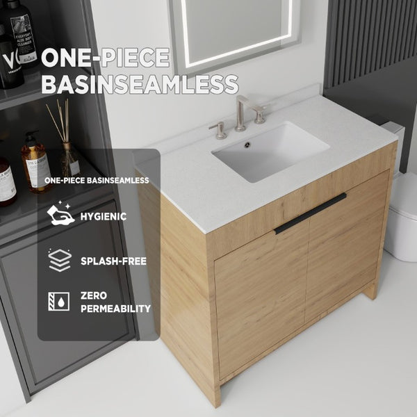 English Elm 36 Inch Freestanding Bathroom Vanity with Cultured Marble Top Soft Close Plywood Build Oak Granite White B2775S00188