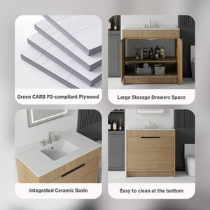 English Elm 36 Inch Freestanding Bathroom Vanity with Cultured Marble Top Soft Close Plywood Build Oak Granite White B2775S00188