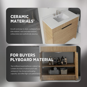 English Elm 36 Inch Freestanding Bathroom Vanity with Cultured Marble Top Soft Close Plywood Build Oak Granite White B2775S00188