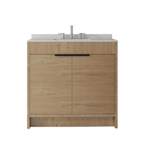 English Elm 36 Inch Freestanding Bathroom Vanity with Cultured Marble Top Soft Close Plywood Build Oak Granite White B2775S00188