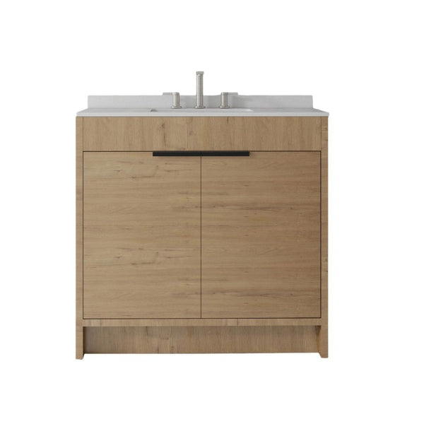 English Elm 36 Inch Freestanding Bathroom Vanity with Cultured Marble Top Soft Close Plywood Build Oak Granite White B2775S00188