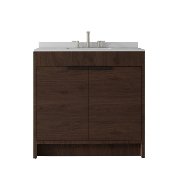 English Elm 36 Inch Freestanding Bathroom Vanity with Cultured Marble Top Soft Close Plywood Build Brown Granite White B2775S00189