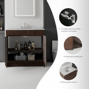 English Elm 36 Inch Freestanding Bathroom Vanity with Cultured Marble Top Soft Close Plywood Build Brown Granite White B2775S00189