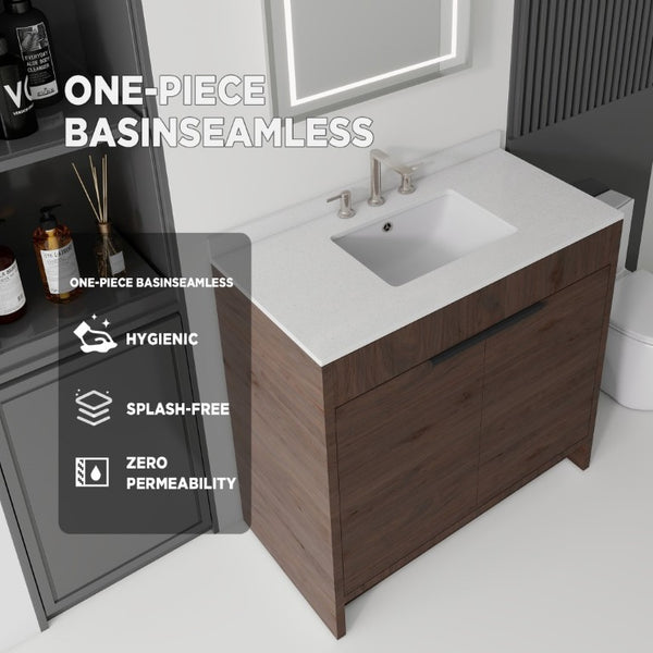 English Elm 36 Inch Freestanding Bathroom Vanity with Cultured Marble Top Soft Close Plywood Build Brown Granite White B2775S00189