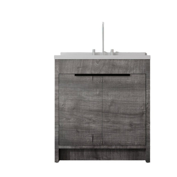 English Elm 36 Inch Freestanding Bathroom Vanity with Cultured Marble Top Soft Close Cabinet Grey Carrara White B2775S00190