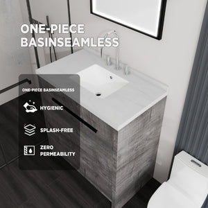 English Elm 36 Inch Freestanding Bathroom Vanity with Cultured Marble Top Soft Close Cabinet Grey Carrara White B2775S00190