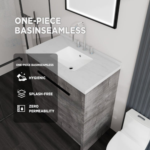 English Elm 36 Inch Freestanding Bathroom Vanity with Cultured Marble Top Soft Close Cabinet Grey Carrara White B2775S00190