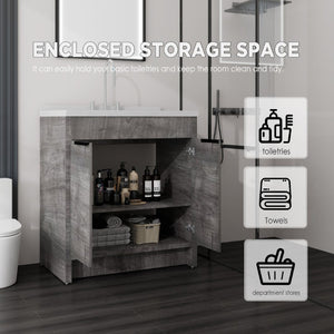English Elm 36 Inch Freestanding Bathroom Vanity with Cultured Marble Top Soft Close Cabinet Grey Carrara White B2775S00190