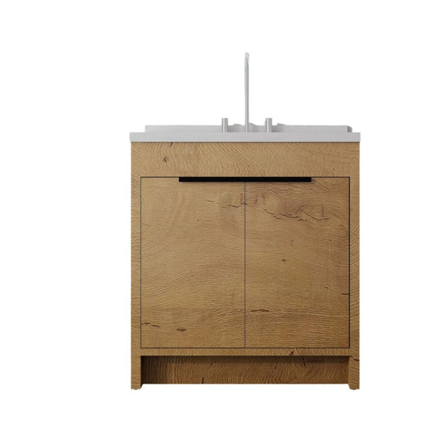 English Elm 36 Inch Freestanding Bathroom Vanity with Cultured Marble Top Soft Close Cabinet Oak Carrara White B2775S00191