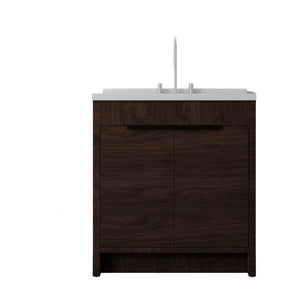 English Elm 36 Inch Freestanding Bathroom Vanity with Cultured Marble Top Soft Close Cabinet Brown Carrara White B2775S00192
