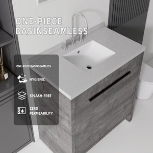 English Elm 36 Inch Freestanding Bathroom Vanity with Cultured Marble Top Soft Close Cabinet Grey Granite White B2775S00193