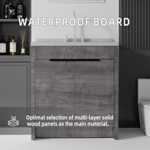 English Elm 36 Inch Freestanding Bathroom Vanity with Cultured Marble Top Soft Close Cabinet Grey Granite White B2775S00193