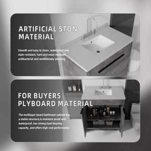 English Elm 36 Inch Freestanding Bathroom Vanity with Cultured Marble Top Soft Close Cabinet Grey Granite White B2775S00193