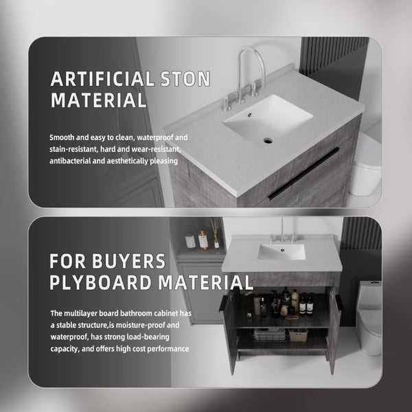 English Elm 36 Inch Freestanding Bathroom Vanity with Cultured Marble Top Soft Close Cabinet Grey Granite White B2775S00193