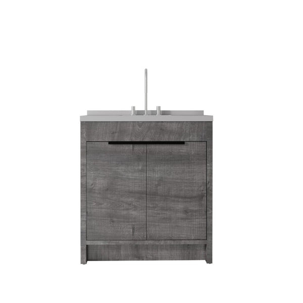 English Elm 36 Inch Freestanding Bathroom Vanity with Cultured Marble Top Soft Close Cabinet Grey Granite White B2775S00193