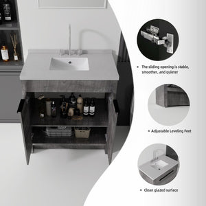 English Elm 36 Inch Freestanding Bathroom Vanity with Cultured Marble Top Soft Close Cabinet Grey Granite White B2775S00193