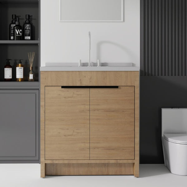 English Elm 36 Inch Freestanding Bathroom Vanity with Cultured Marble Top Soft Close Cabinet Oak Granite White B2775S00194