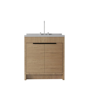 English Elm 36 Inch Freestanding Bathroom Vanity with Cultured Marble Top Soft Close Cabinet Oak Granite White B2775S00194