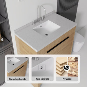 English Elm 36 Inch Freestanding Bathroom Vanity with Cultured Marble Top Soft Close Cabinet Oak Granite White B2775S00194