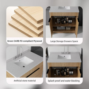 English Elm 36 Inch Freestanding Bathroom Vanity with Cultured Marble Top Soft Close Cabinet Oak Granite White B2775S00194