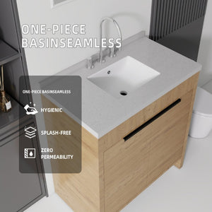 English Elm 36 Inch Freestanding Bathroom Vanity with Cultured Marble Top Soft Close Cabinet Oak Granite White B2775S00194