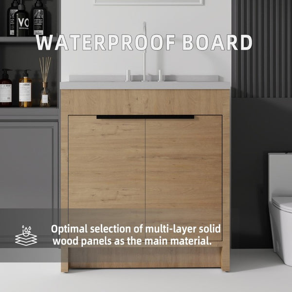 English Elm 36 Inch Freestanding Bathroom Vanity with Cultured Marble Top Soft Close Cabinet Oak Granite White B2775S00194