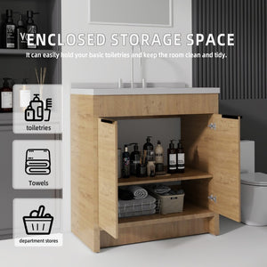 English Elm 36 Inch Freestanding Bathroom Vanity with Cultured Marble Top Soft Close Cabinet Oak Granite White B2775S00194