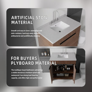 English Elm 36 Inch Freestanding Bathroom Vanity with Cultured Marble Top Soft Close Cabinet Brown Granite White B2775S00195