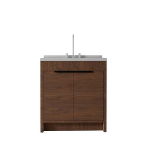 English Elm 36 Inch Freestanding Bathroom Vanity with Cultured Marble Top Soft Close Cabinet Brown Granite White B2775S00195
