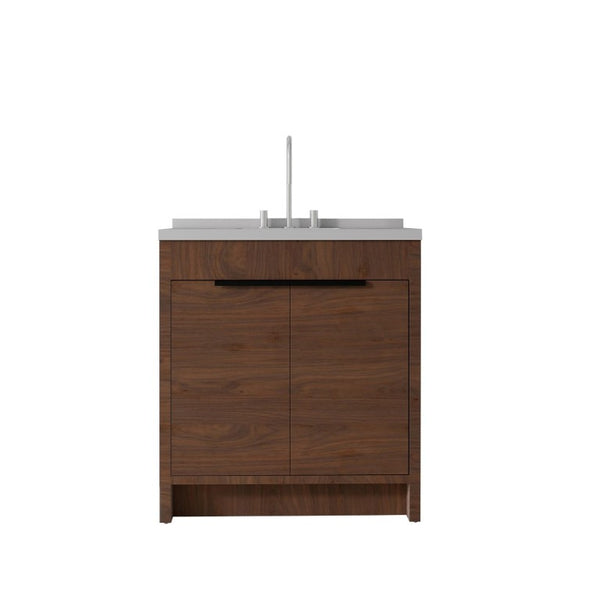 English Elm 36 Inch Freestanding Bathroom Vanity with Cultured Marble Top Soft Close Cabinet Brown Granite White B2775S00195