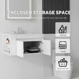 English Elm 30 Inch Floating Bathroom Vanity with Cultured Marble Top Soft Close Door Plywood White Carrara White B2775S00196