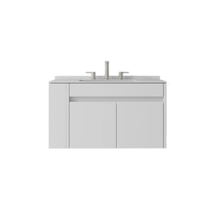 English Elm 30 Inch Floating Bathroom Vanity with Cultured Marble Top Soft Close Door Plywood White Carrara White B2775S00196