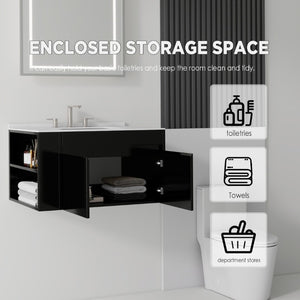 English Elm 30 Inch Floating Bathroom Vanity with Cultured Marble Top Soft Close Door Plywood Black Carrara White B2775S00197