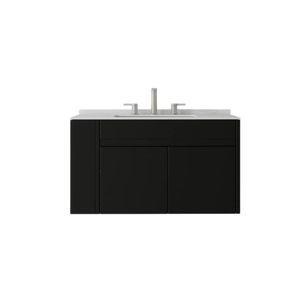 English Elm 30 Inch Floating Bathroom Vanity with Cultured Marble Top Soft Close Door Plywood Black Carrara White B2775S00197