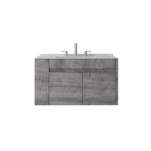 English Elm 30 Inch Floating Bathroom Vanity with Cultured Marble Top Soft Close Door Plywood Grey Carrara White B2775S00198