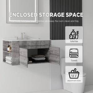 English Elm 30 Inch Floating Bathroom Vanity with Cultured Marble Top Soft Close Door Plywood Grey Carrara White B2775S00198