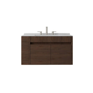 English Elm 30 Inch Floating Bathroom Vanity with Cultured Marble Top Soft Close Door Plywood Brown Carrara White B2775S00200