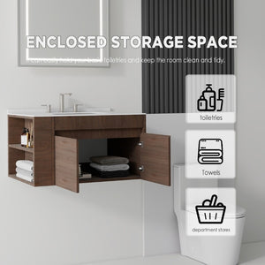 English Elm 30 Inch Floating Bathroom Vanity with Cultured Marble Top Soft Close Door Plywood Brown Carrara White B2775S00200