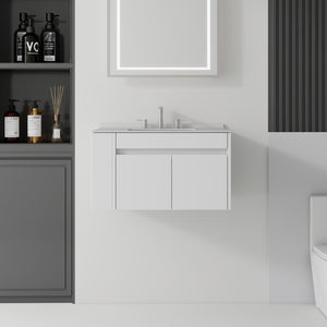 English Elm 30 Inch Floating Bathroom Vanity with Cultured Marble Top Soft Close Door Plywood White Granite White B2775S00201