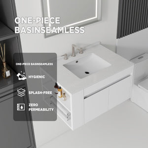 English Elm 30 Inch Floating Bathroom Vanity with Cultured Marble Top Soft Close Door Plywood White Granite White B2775S00201