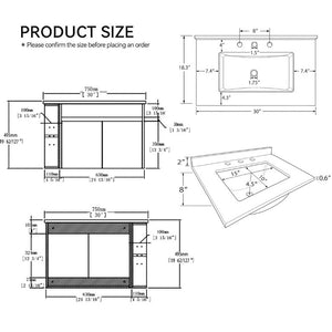 English Elm 30 Inch Floating Bathroom Vanity with Cultured Marble Top Soft Close Door Plywood White Granite White B2775S00201