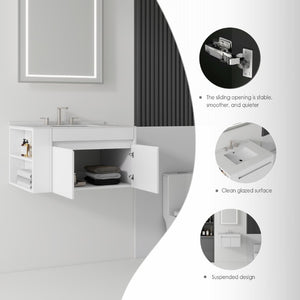 English Elm 30 Inch Floating Bathroom Vanity with Cultured Marble Top Soft Close Door Plywood White Granite White B2775S00201