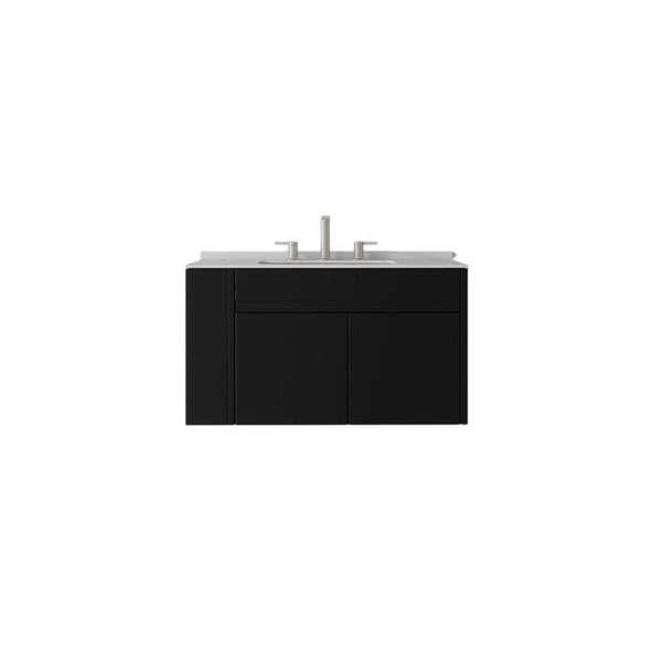 English Elm 30 Inch Floating Bathroom Vanity with Cultured Marble Top Soft Close Door Plywood Black Granite White B2775S00202
