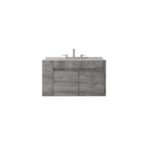 English Elm 30 Inch Floating Bathroom Vanity with Cultured Marble Top Soft Close Door Plywood Grey Granite White B2775S00203